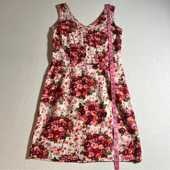 B. Moss Cotton + Linen Blend Sleeveless V Neck Floral Dress, White + Pink Size 8 - Picture 2 of 9